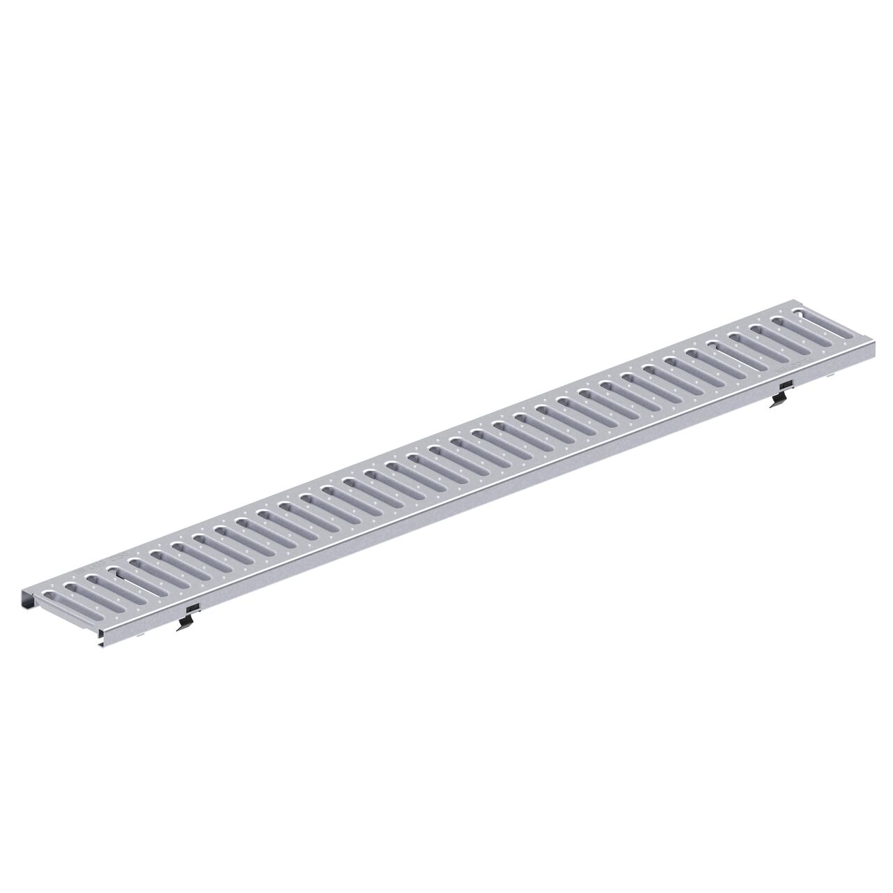 One class C slotted galvanized steel BG-FILCOTEN® 100 Trench Drain Grate (NDS 17010206) fits one BG-FILCOTEN® 100 Trench Channel Drain