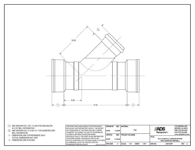 24 x 18 HP Wye with Gasketed SWR Bell Nyloplast Detail