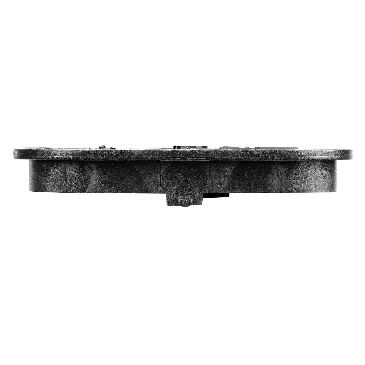 The NDS 14 X 19 in. Rectangular Standard Series Black Water Meter Locking Box Cover (NDS D1200-OLLOCBLD) is an Overlapping lid shown here from the side, that prevents dirt and debris from entering the meter box