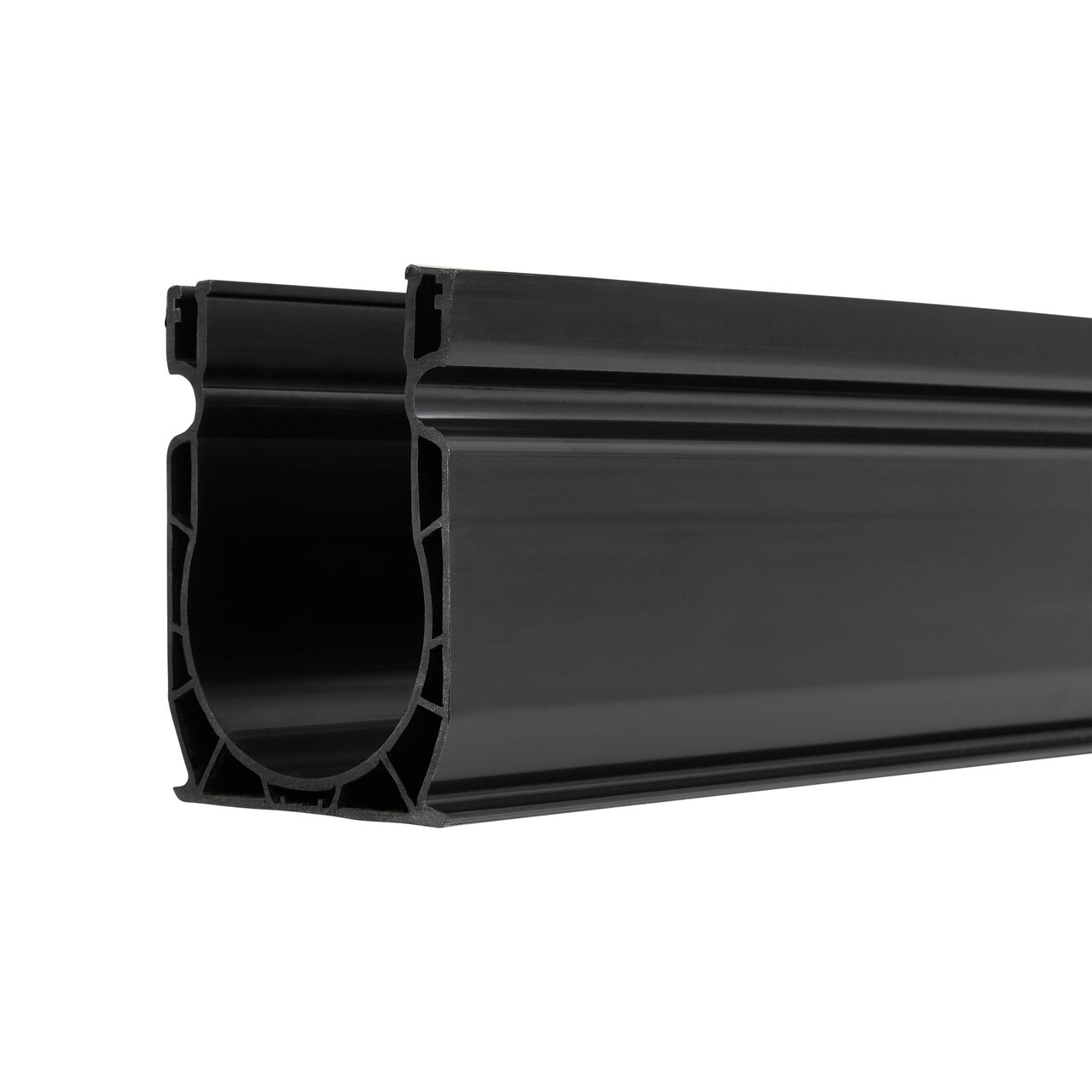 Closeup of the NDS Slim™ Channel Drain (NDS 9209) end that can connect to other accessories such as end outlet, elbows, and tees