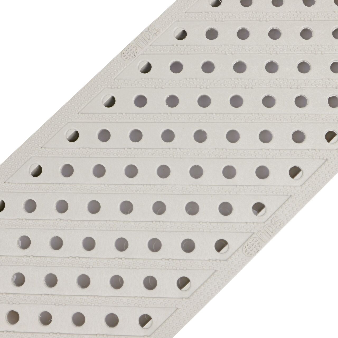 Angled view of the NDS 5 in. Pro Series Channel Drain Grate, Light Gray Plastic (NDS 826)