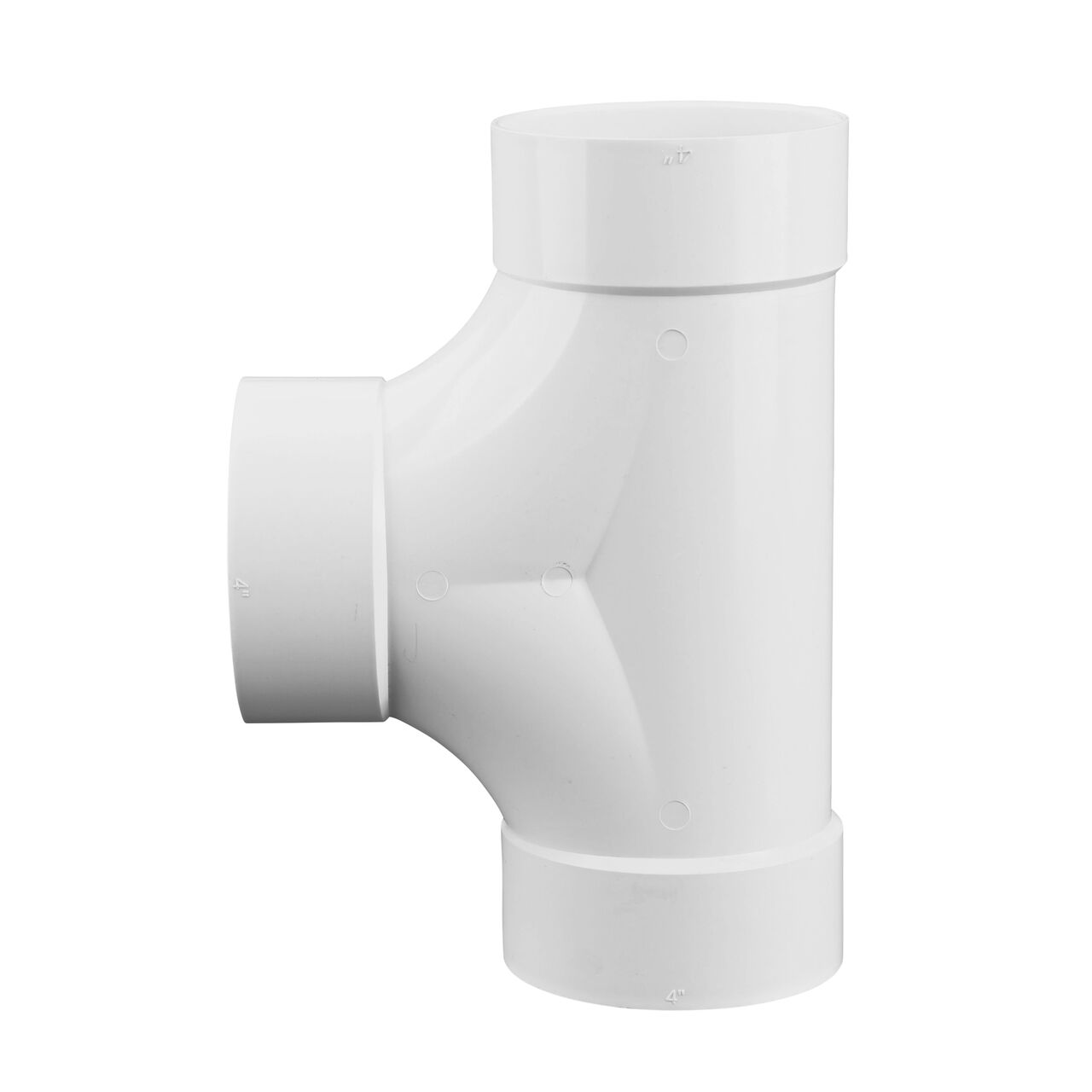 Alternate view with middle opening facing left of the  4 in. PVC Double Cleanout which has three S&D Hub connection points (NDS 417P)