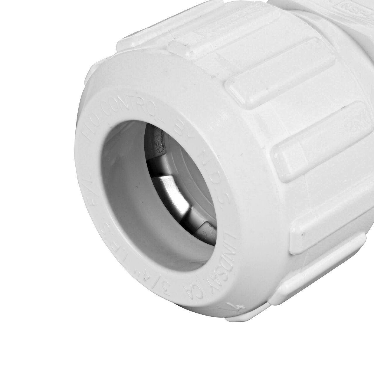 Closeup of the Flo Lock compression end with steel gripper on the NDS 3/4 in. Flo Lock Gripper Adapter (NDS 135-07)