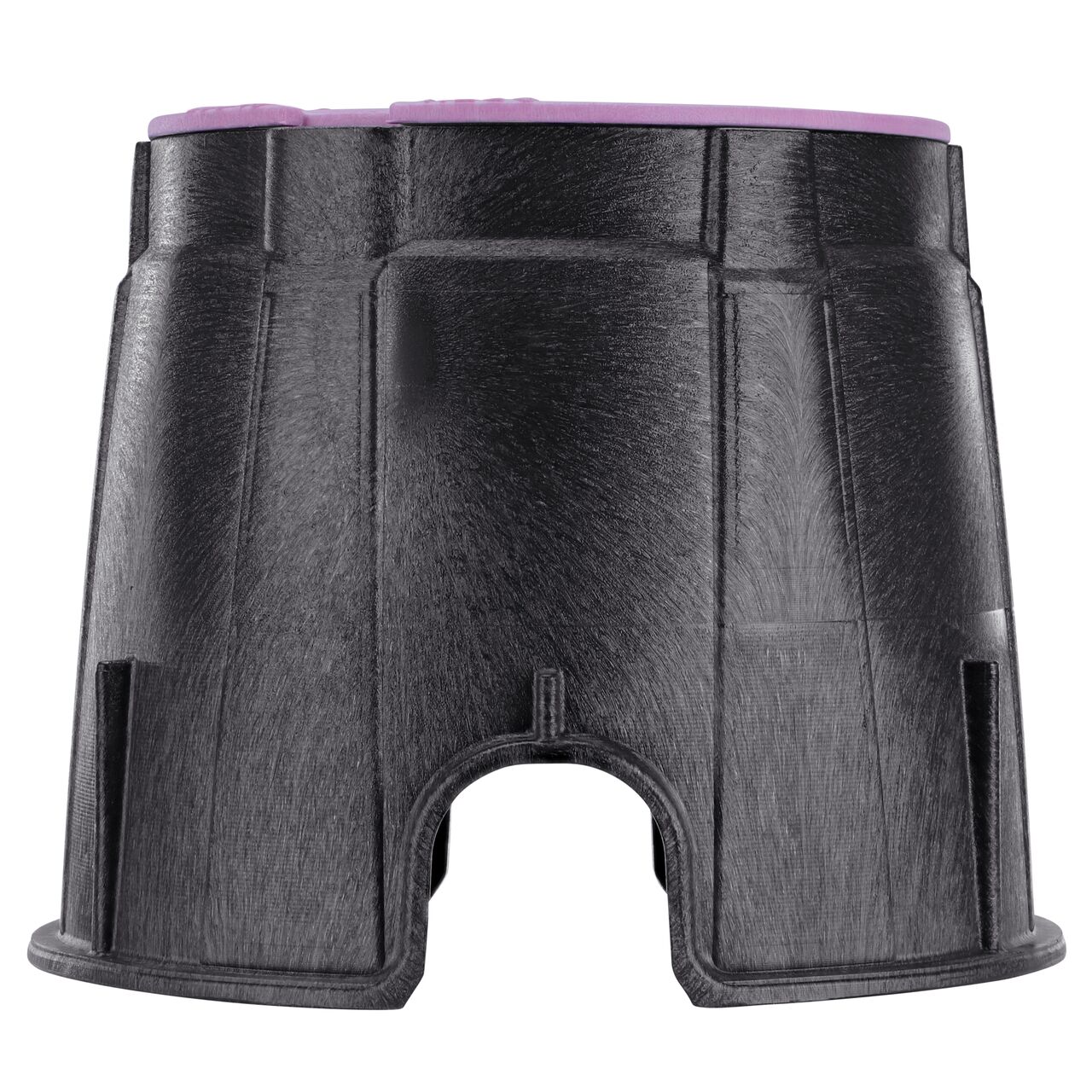 Side view of the shorter width side of the NDS 10 in. Round Pro-Spec® Series Valve Box & Reclaimed Water Cover (NDS 311BCR) rugged enclosure that features a pipe hole for water and irrigation pipe connections
