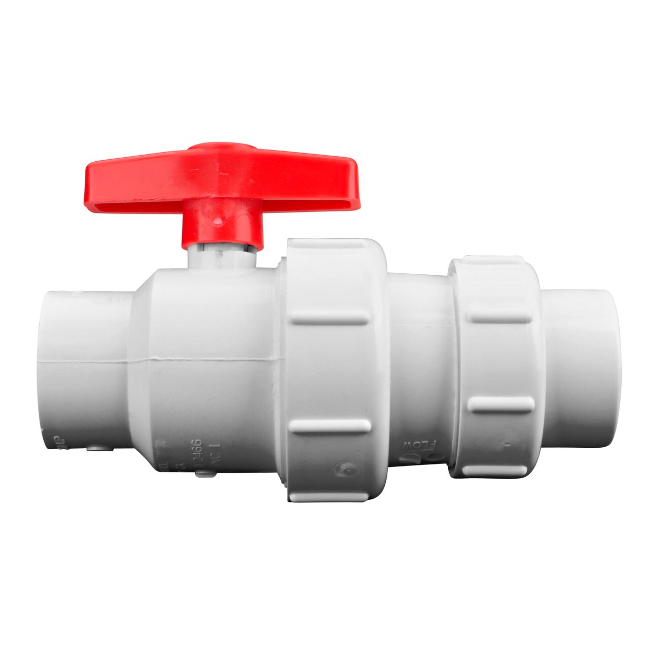 Side view of NDS White 1-1/2 in. IPS U X S Checkmate PVC Swing Check and Ball Valve Combination (NDS 2200-15)