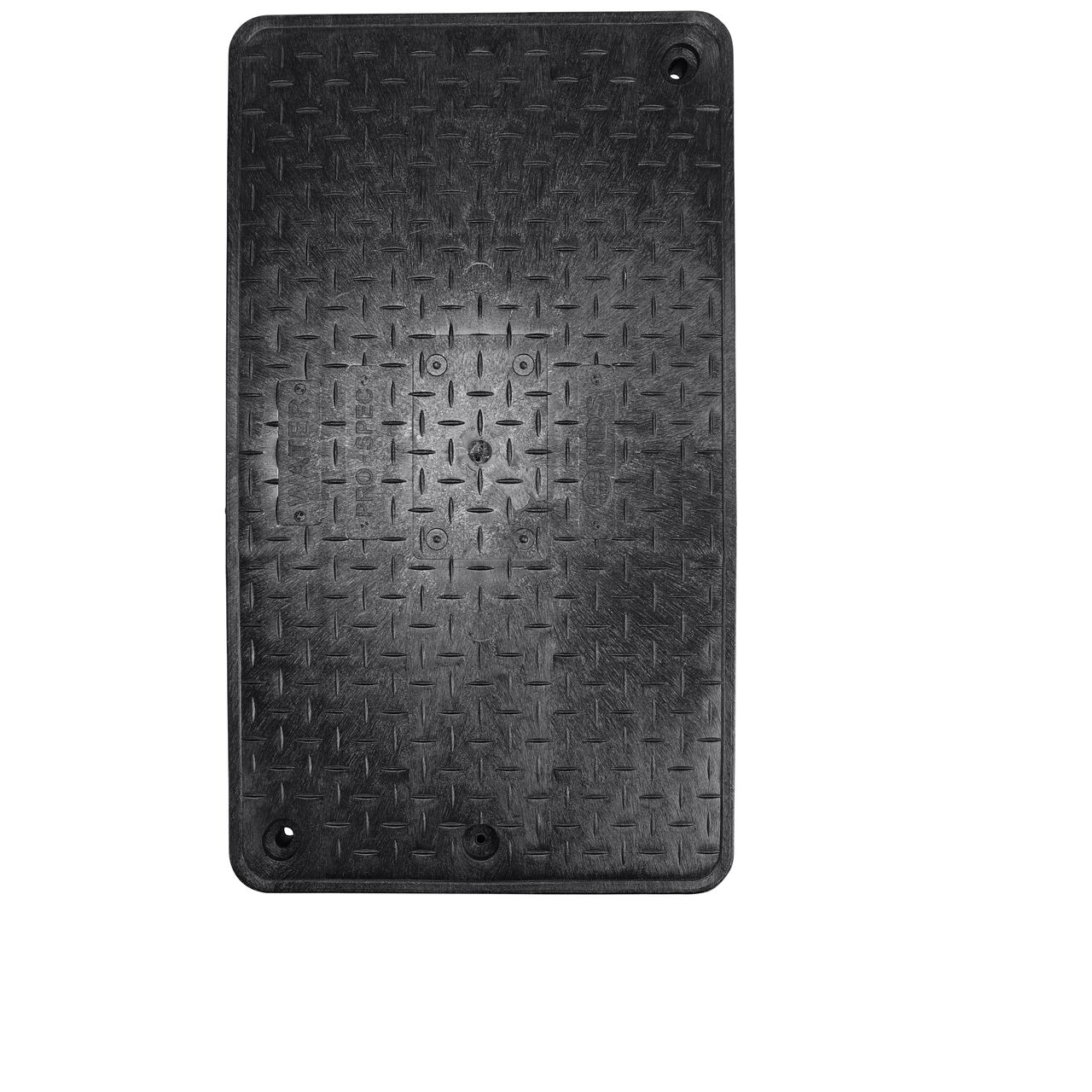 Top down view of the top side of the drop-in Black Water cover for the NDS 17 in. X 30 in. Rectangular Pro-Spec® Series Valve Box (NDS 326BCDBW) showing the Black Water markings