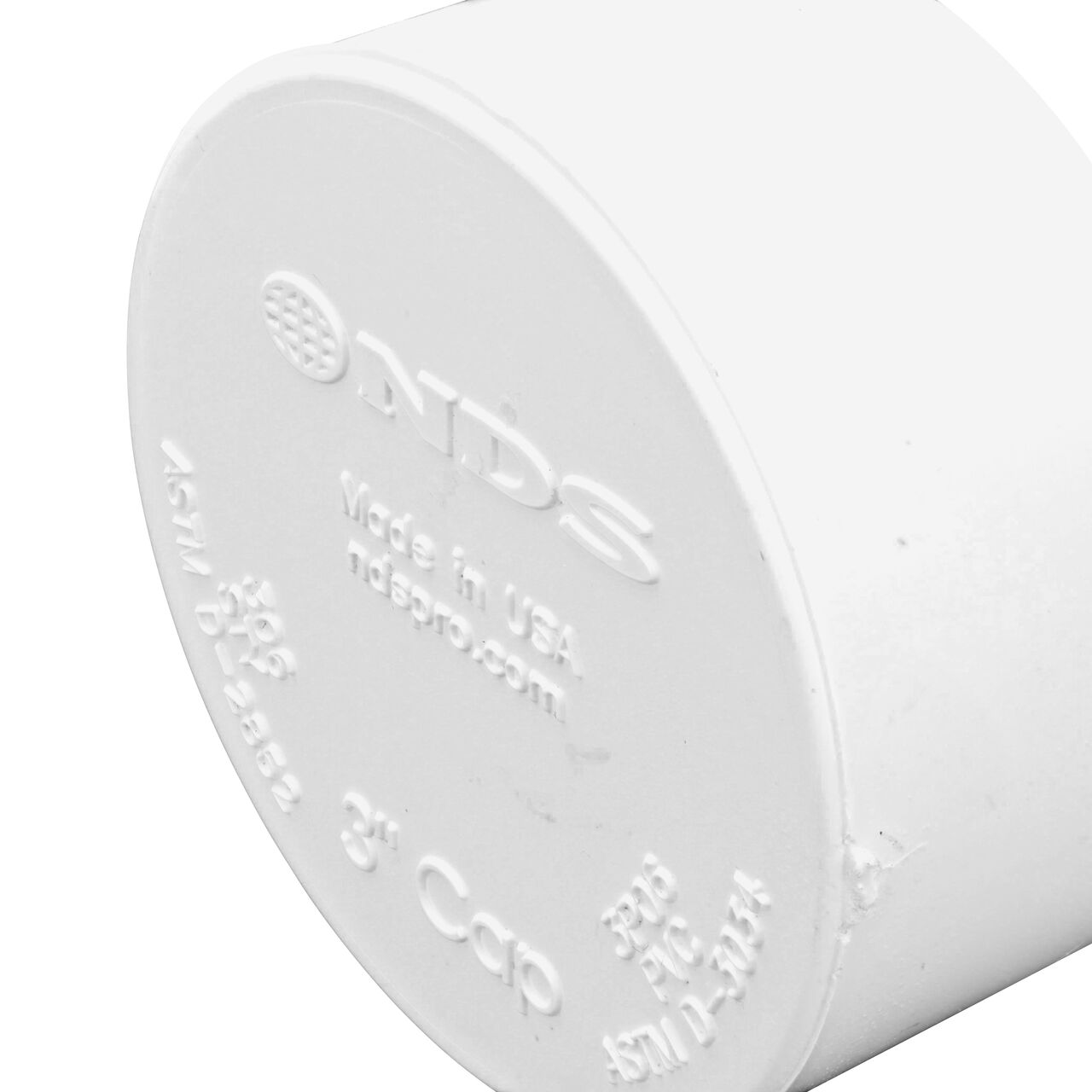 Closeup of the Drain Cap end of the NDS 3 in. PVC Sewer and Drain cap  (NDS 3P06*, NDS 3P06, NDS 306*)