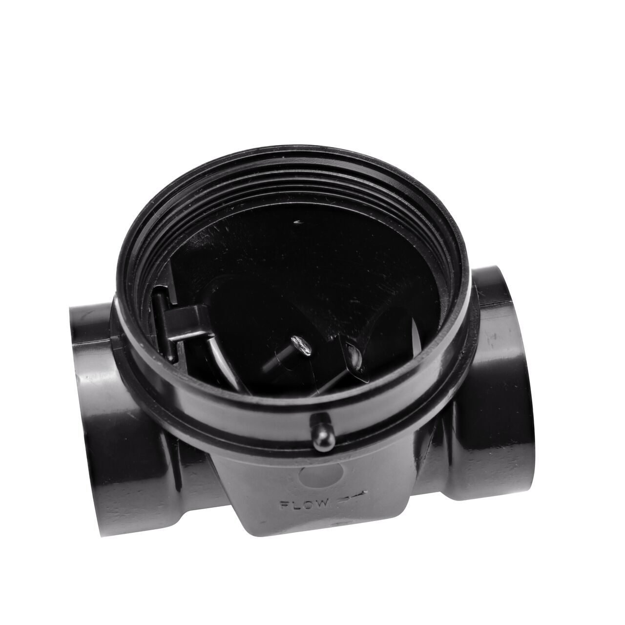The flapper opened inside the NDS Black 2 in. ABS Backwater Valve (NDS 275) controls the flow of water