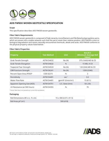 FW500 Woven Geosynthetic Specification