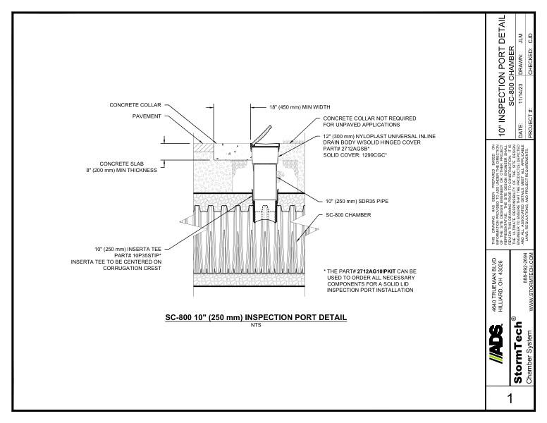SC-800 10" (250 mm) StormTech Inspection Port Detail