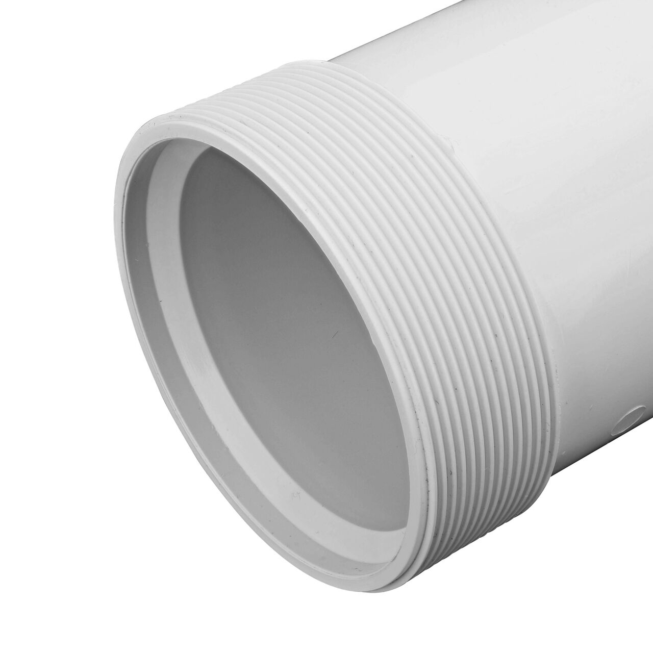 Closeup view of the NDS IPS UC Compression Coupling showing the end with the adjustable nut removed and once installed provides a leak resistant connection (NDS CPC-3000)