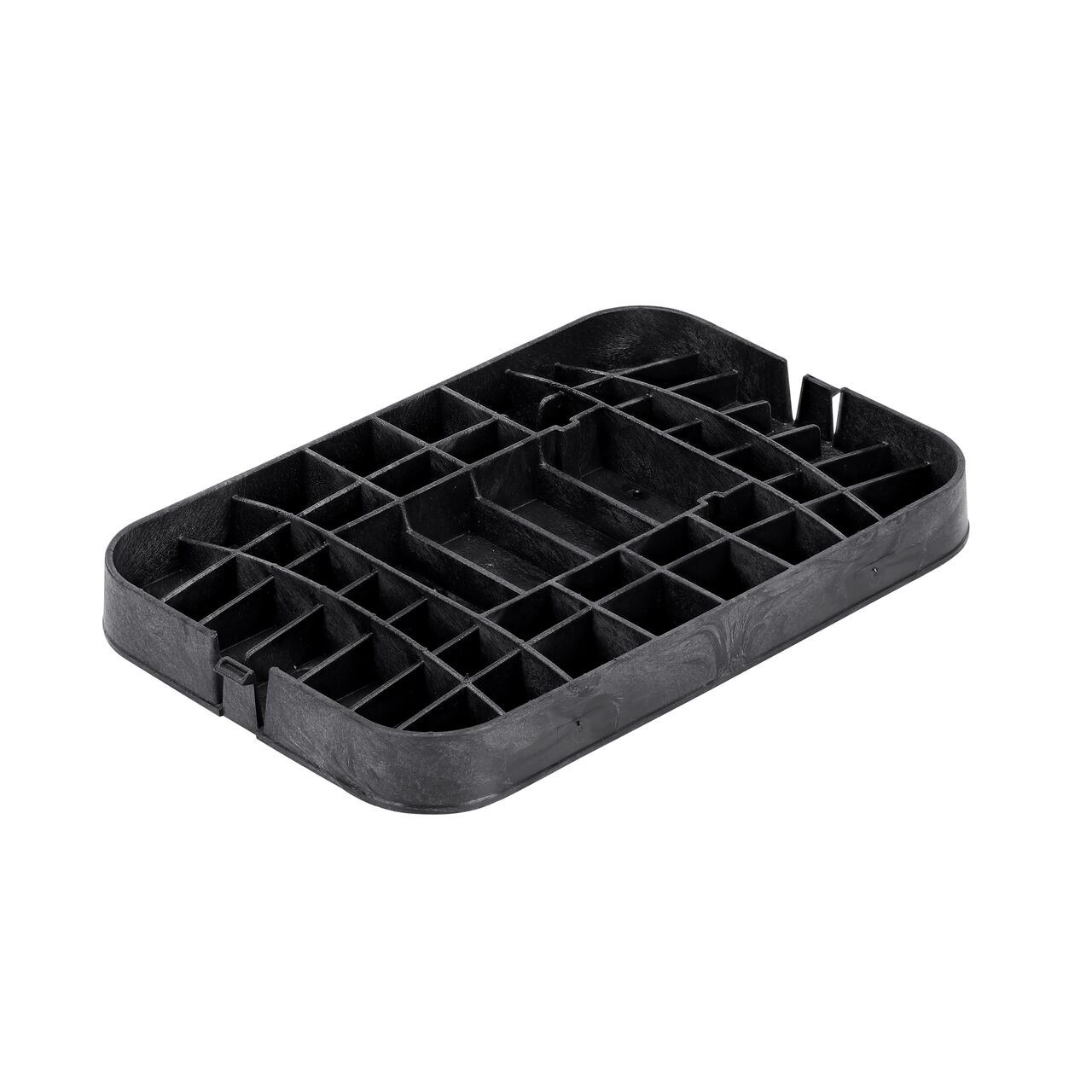 Bottom view of the reinforced ribs on the NDS 14 in. X 19 in. Black Sewer Drop-in cover (NDS D1200-DISBSWRL) that fits the NDS 14 in. X 19 in. Standard Series Meter Box