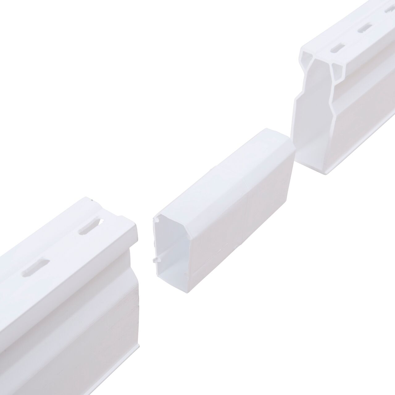 Step 1 for how to assemble two Micro Channel™ Drain & Integrated Grates, White Plastic, with Coupling (NDS 8001-5*, NDS 8001, NDS 8481*, NDS 8481) by aligning drains with coupling