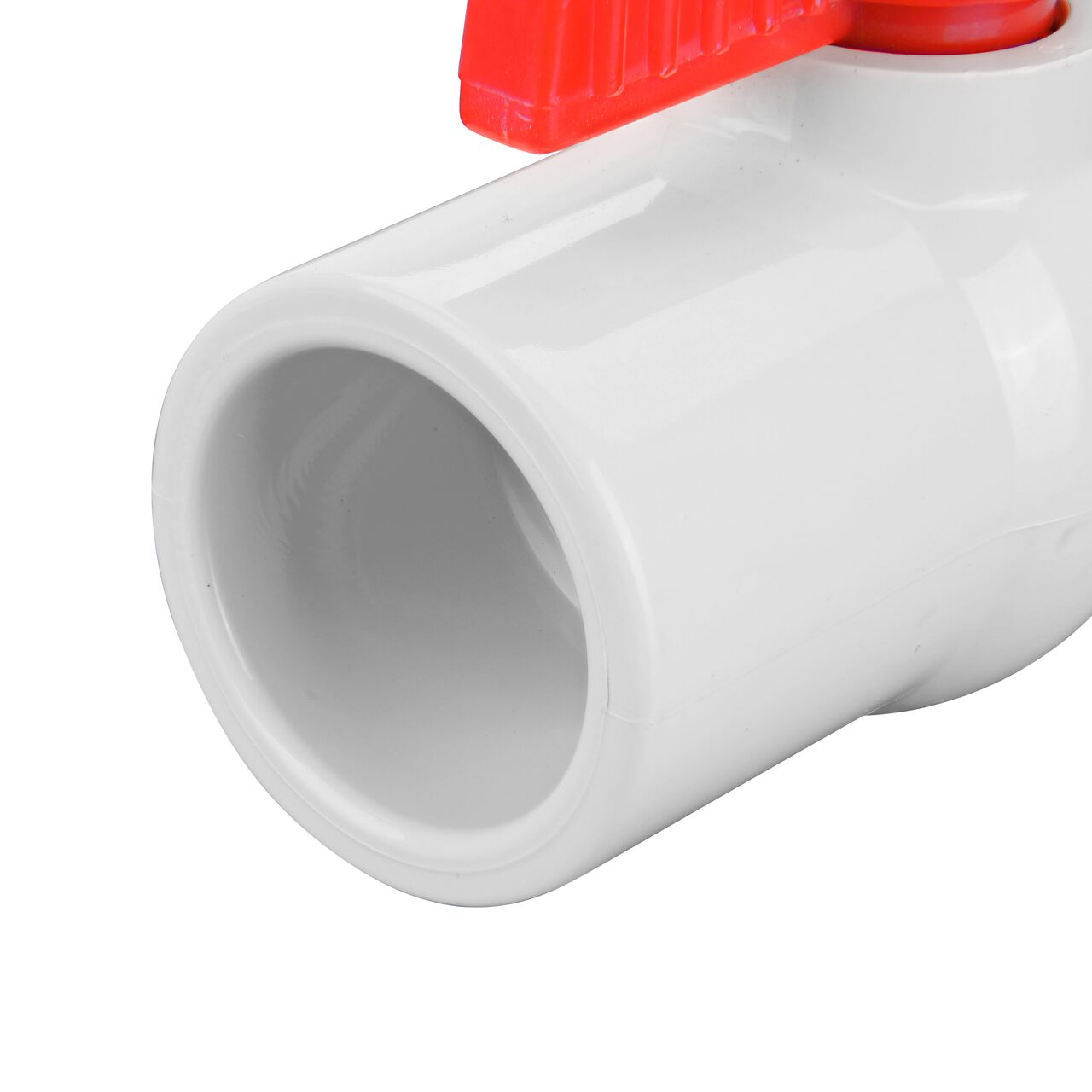 Closeup of the NDS CTS Ball Valve showing the stem that is made of durable CPVC material (NDS C1310-10)