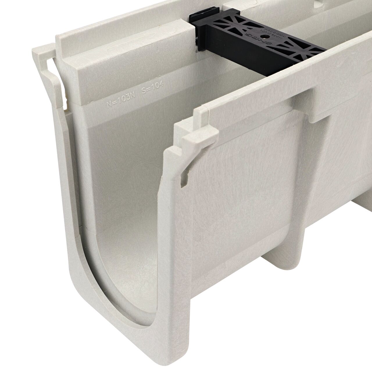 Closeup view of the Dura Slope Channel, 8.37 in. to 8.70 in. Deep (NDS DS-104), with groove joints facing camera
