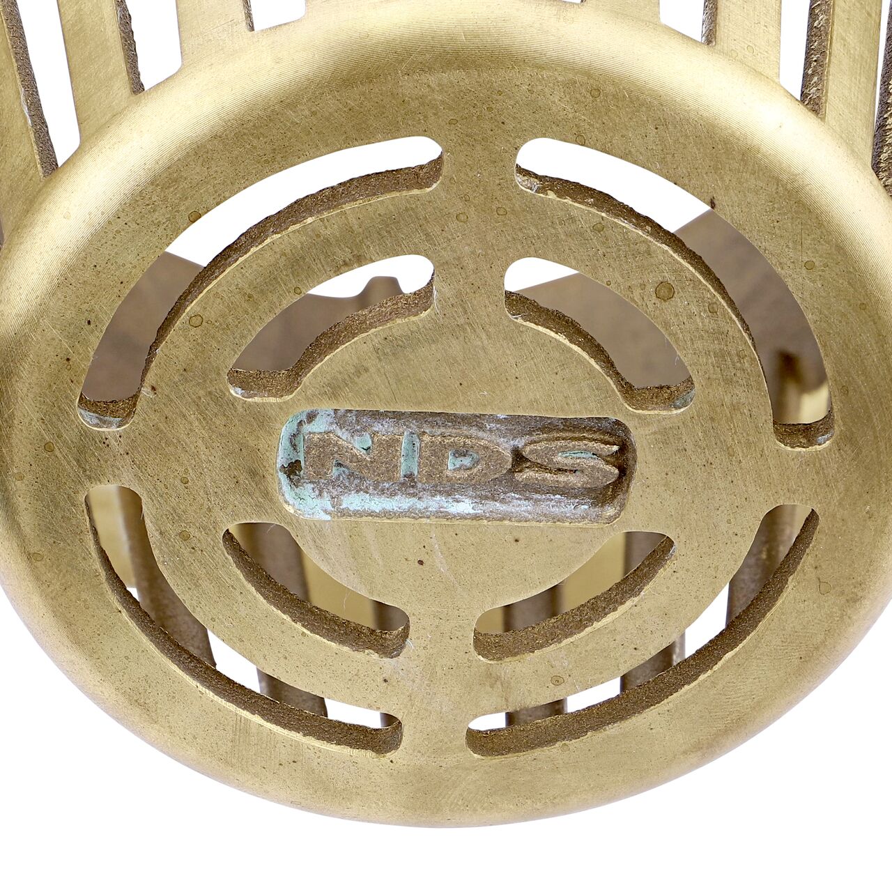 Closeup of any branding on the NDS Brass 6 in. Atrum Grate (NDS 90B)