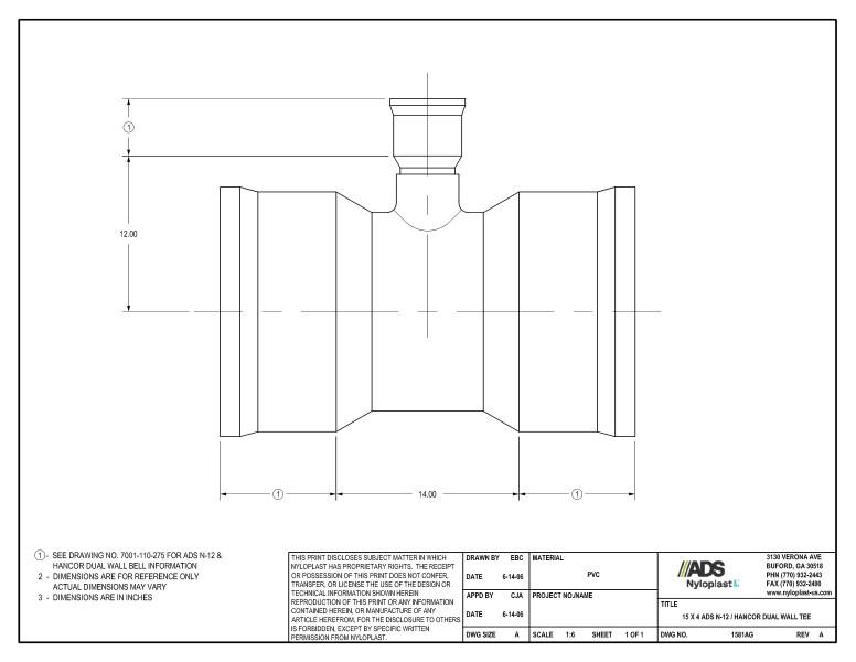 15 x 4 N-12 Dual Wall Tee Nyloplast Detail
