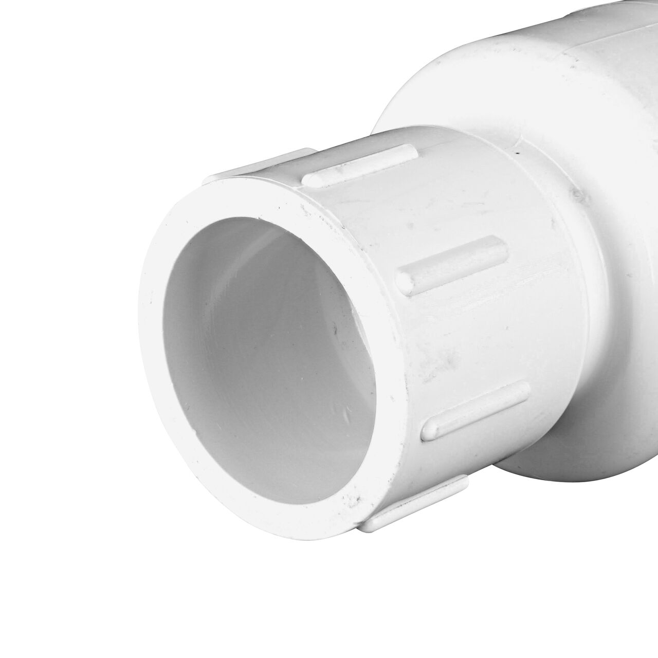 Closeup of the other slip end on the NDS White 2 in. IPS Slip by Slip end PVC Adjustable Spring Check Valve with 4-1/4-17 lb. Spring (NDS 1225-10)