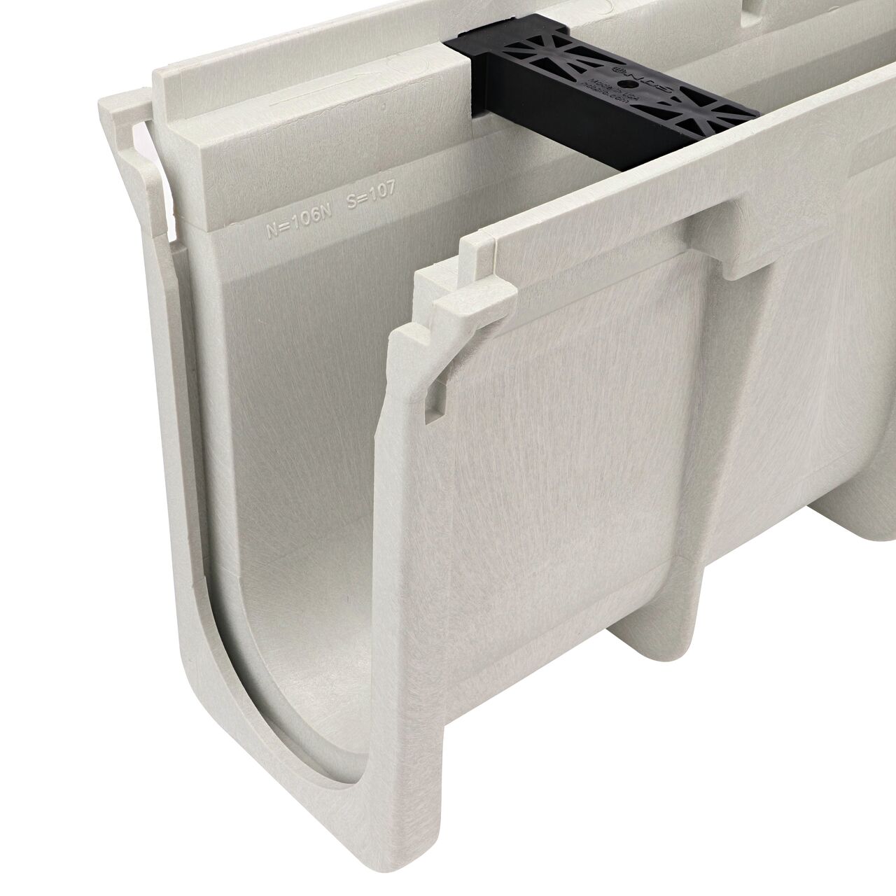 Closeup view of the Neutral Dura Slope Channel, 9.37 in. Deep, with groove joints facing camera (NDS DS-106N)