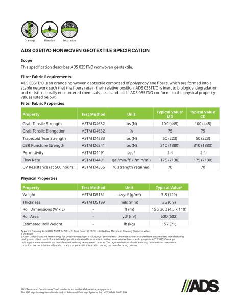 0351TO Nonwoven Geosynthetic Specification