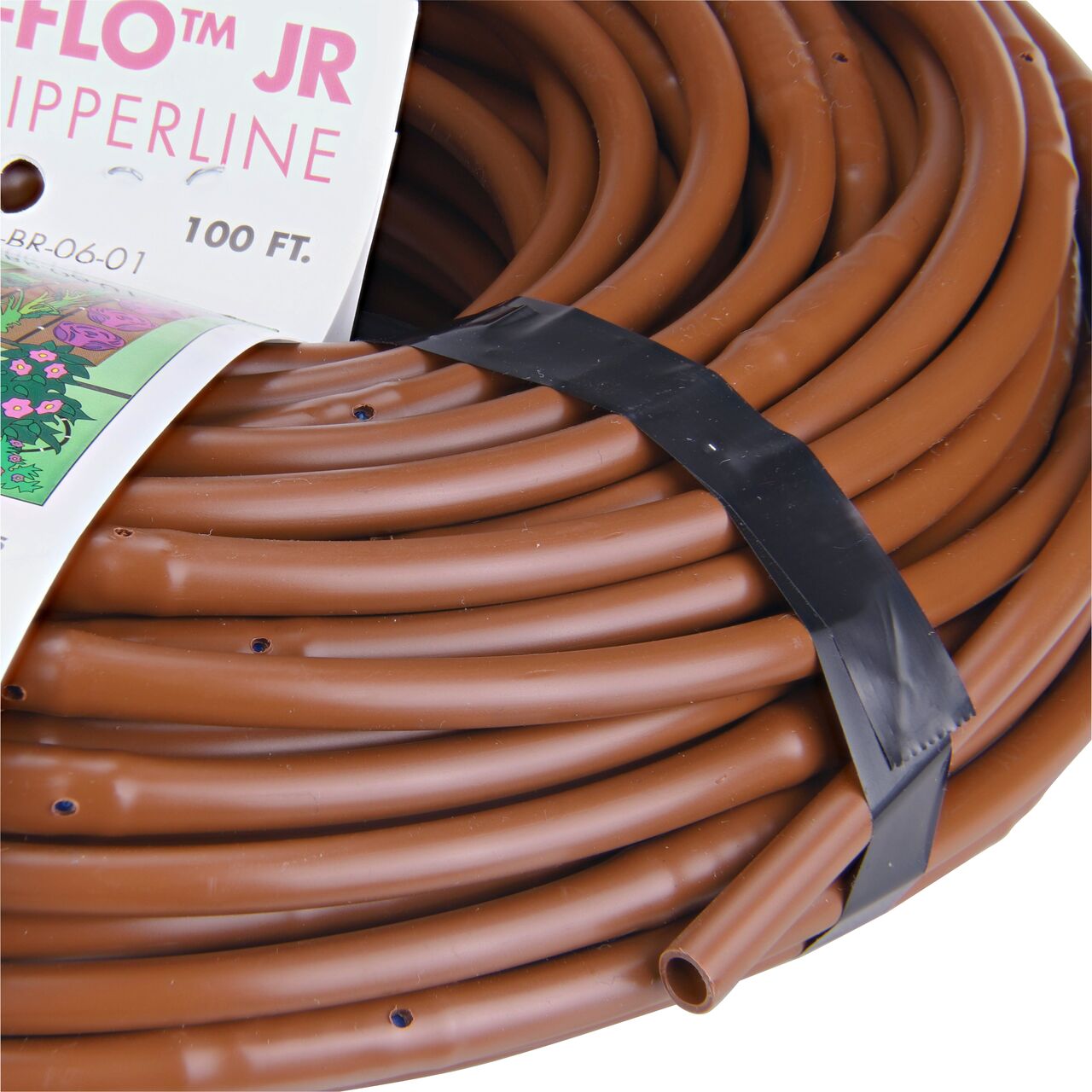 Closeup of the ned to show how to pull out the dripline of the NDS 100 ft. 1/4 in. Dura Flo™ JR Dripline with 6 in. spaced 0.5 GPH Non-Pressure Compensating Emitters (NDS SFJR-BR-06-01)