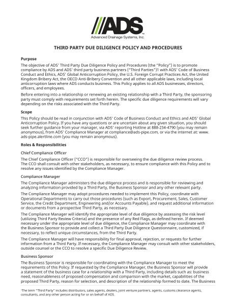 Third Party Due Diligence Policy and Procedures