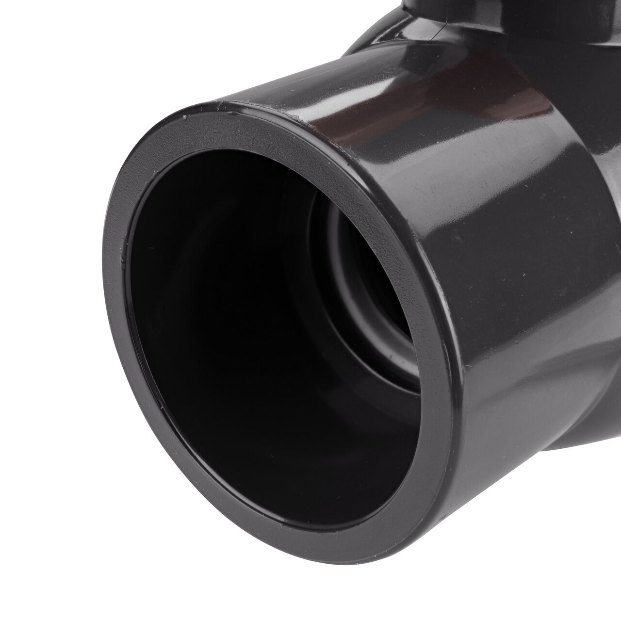 Closeup of the NDS IPS Ball Valve showing the stem that is made of durable PVC material (NDS E1610-15)