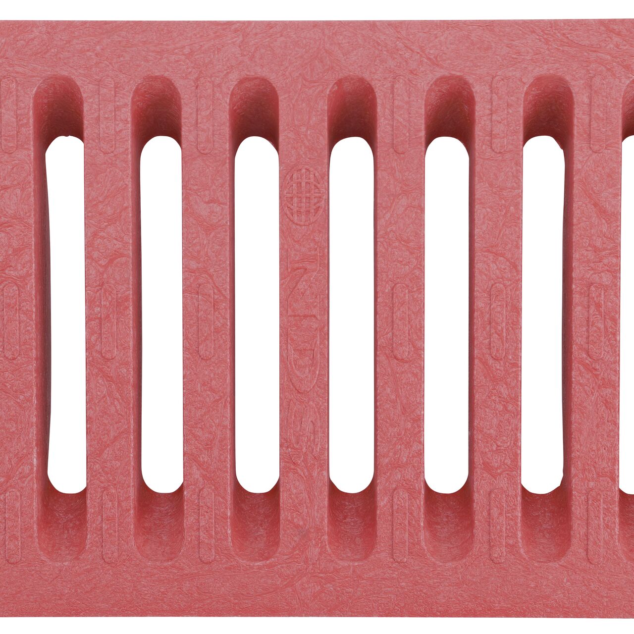 Top Down View of the brick red Plastic Dura Slope™ Channel Drain Grate (NDS 665) perforated design