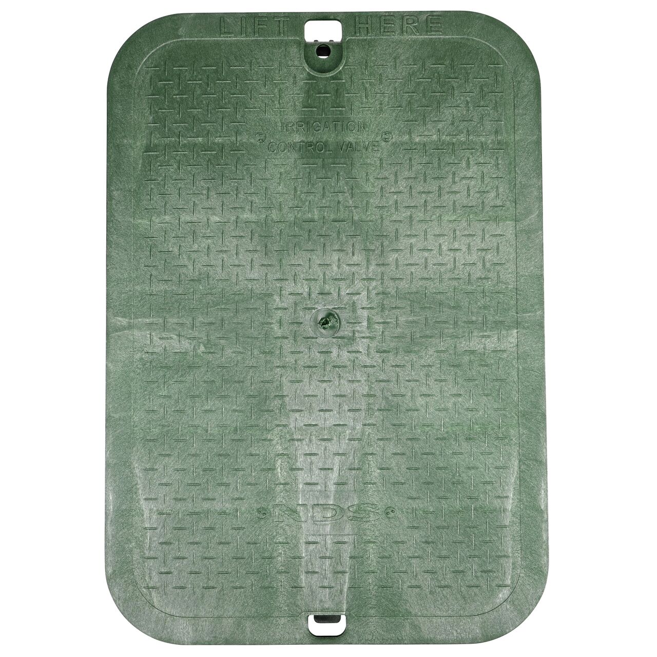 Alternate View of only the top of the 13 in. X 20 in. Jumbo Rectangular Green ICV Cover with bolt hole (NDS 119)