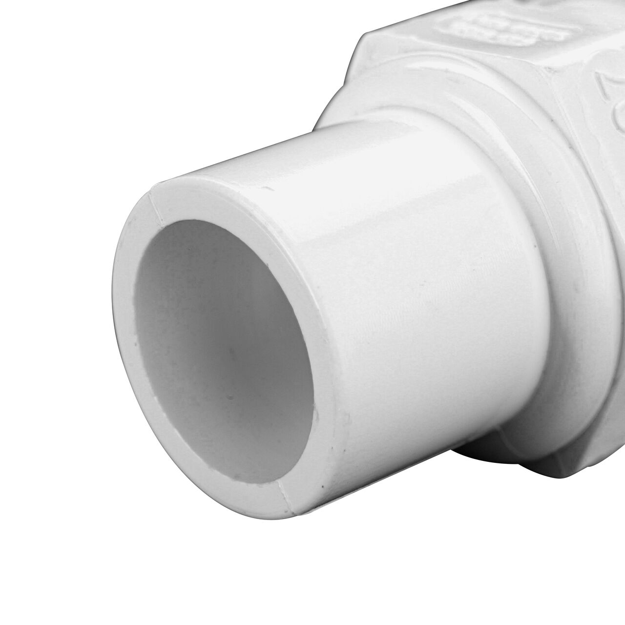 Closeup of the Threaded PVC FPT connection end on the NDS 3/4 in. IPS Spigot X SDR-9 CTS Flo-Lock™ Gripper Adapter (NDS 733-07)