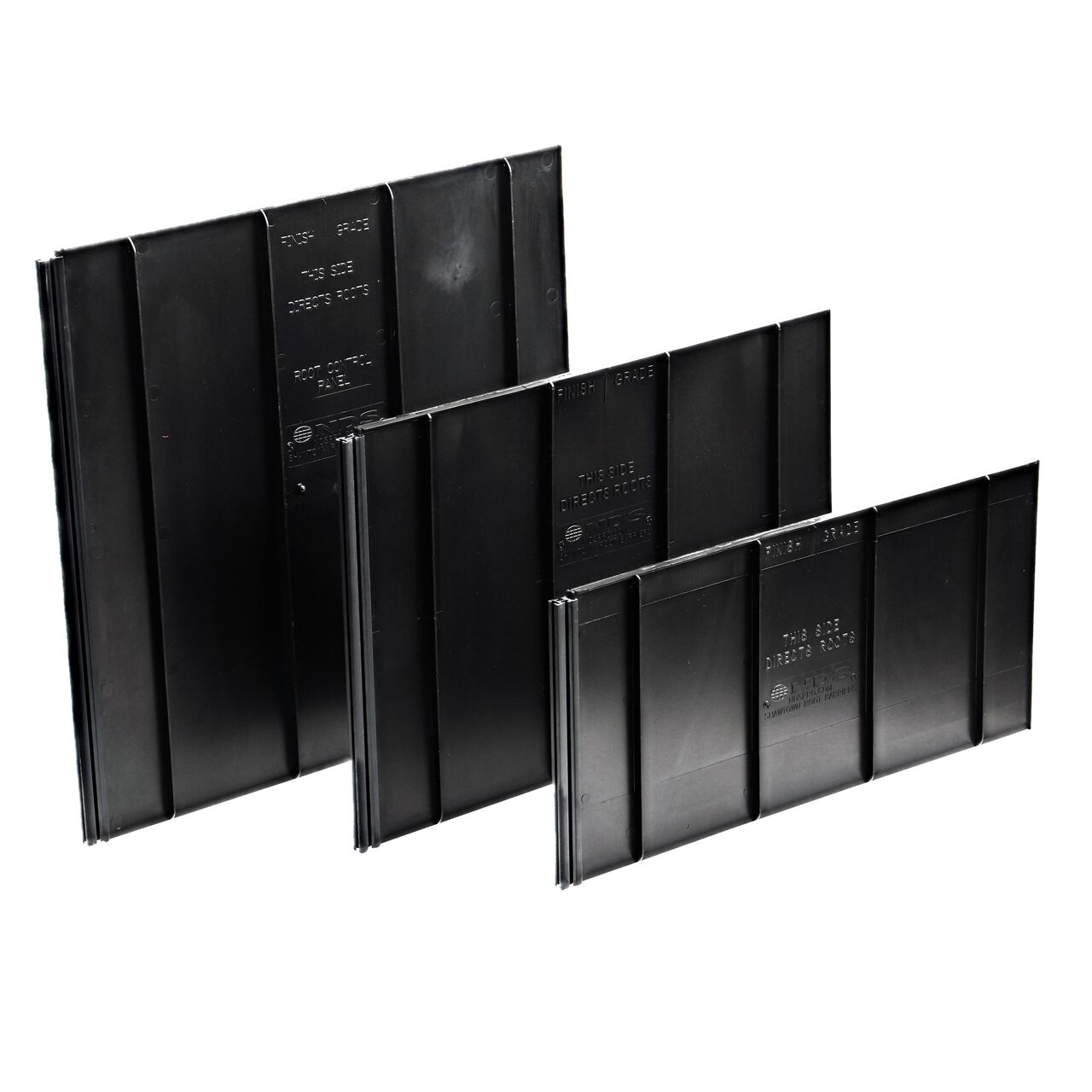 The NDS Root Barrier Panels come in multiple depths including 12 in., 18 in., and 24 in. (NDS EP-1250, NDS EP-1850, NDS EP-2450)