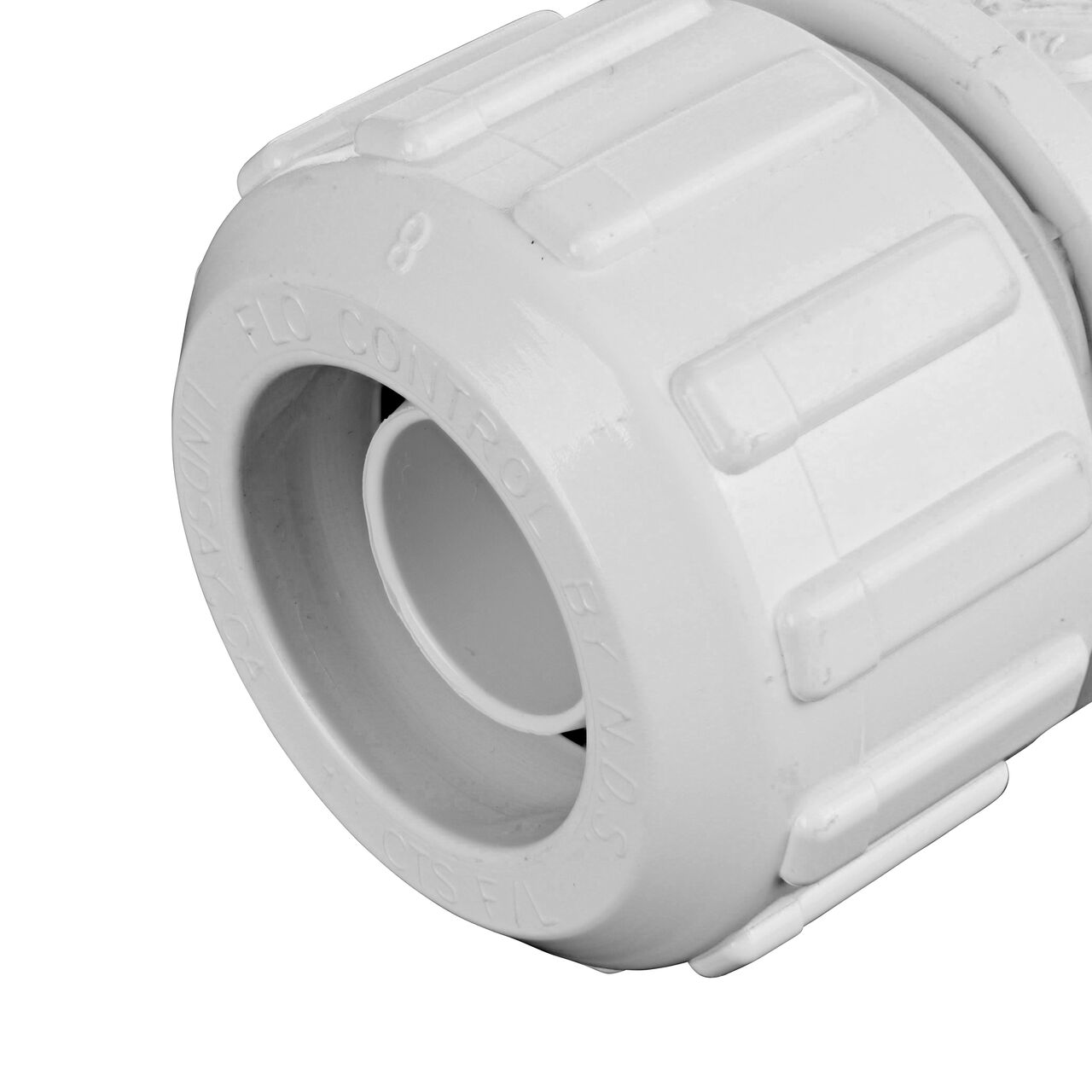 Closeup of the Flo Lock compression end with steel gripper on the NDS 3/4 in. IPS Spigot to 1 in. SDR-9 CTS Flo-Lock™ Gripper Adapter (NDS 733-71)