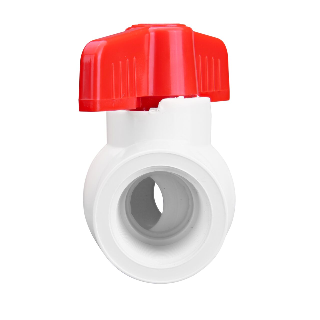 Rotate the handle to easily open or close the valve ball that controls water flow on the NDS 3/4 in. PVC IPS Ball Valve (NDS E1320-07)
