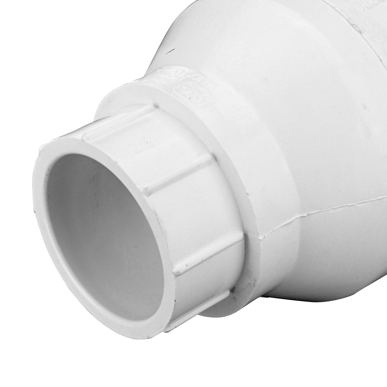 Closeup view of the outlet end on the 2-1/2 in. IPS Slip Spring Check Valve (NDS 1012-25, NDS 1015-25)
