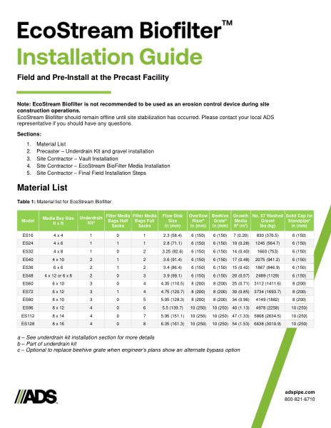 EcoStream BioFilter Installation Guide