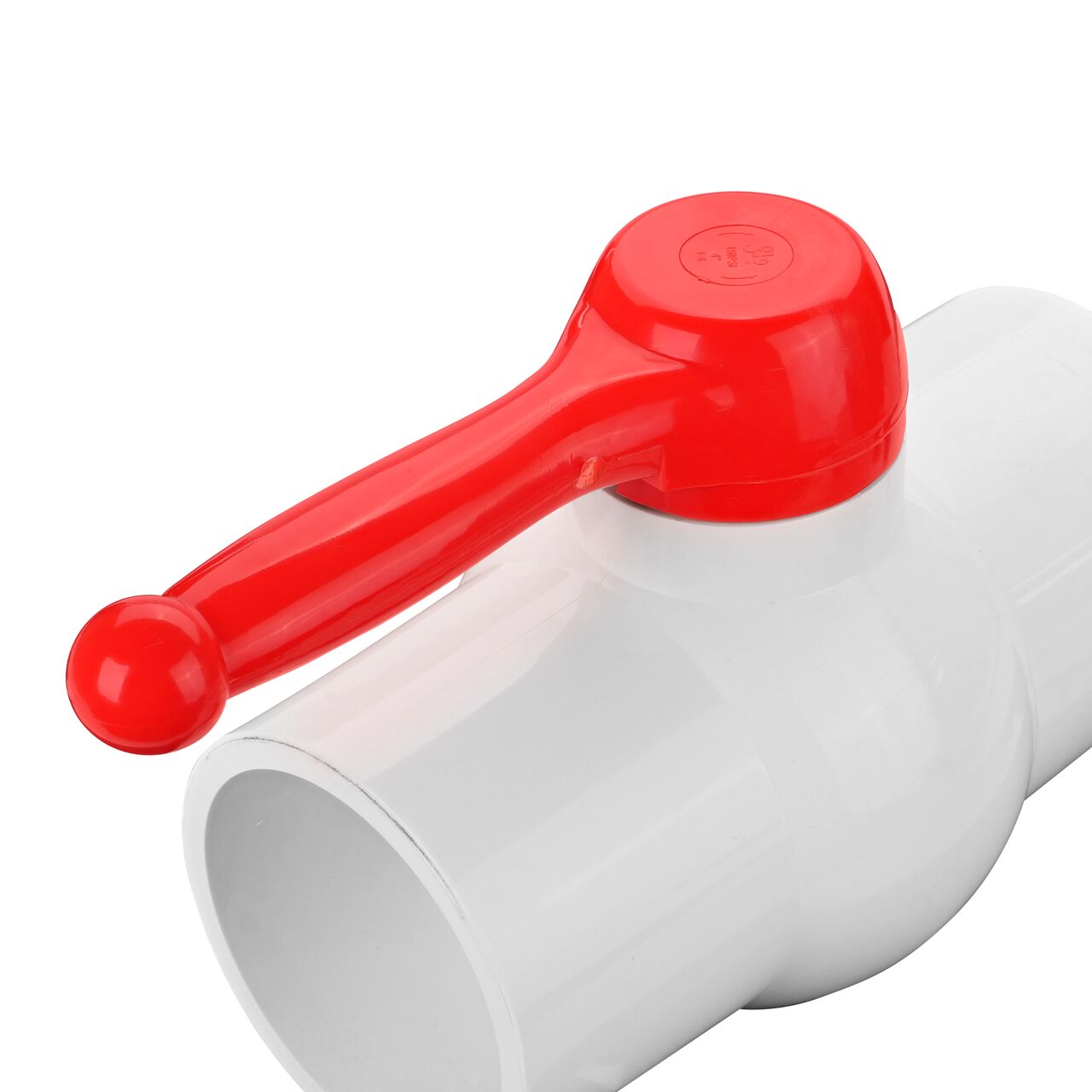 Closeup of the NDS CTS Ball Valve showing the handle that rotates two ways to control water flow (NDS E1310-40)