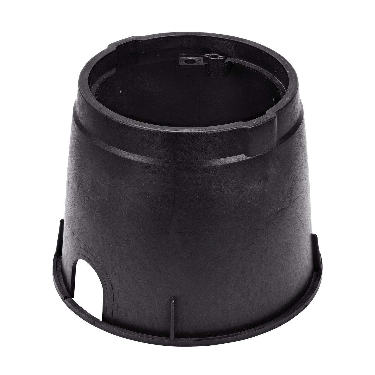The durable black plastic 10 in. Round Standard Series Valve Box (NDS 111BCB) has a height of 10 in. and is engineered for superior strength with structural reinforcing ribs, easy cut away pipe lip, and includes new patented universal locking mechanism to secure valve box lids without a traditional nut