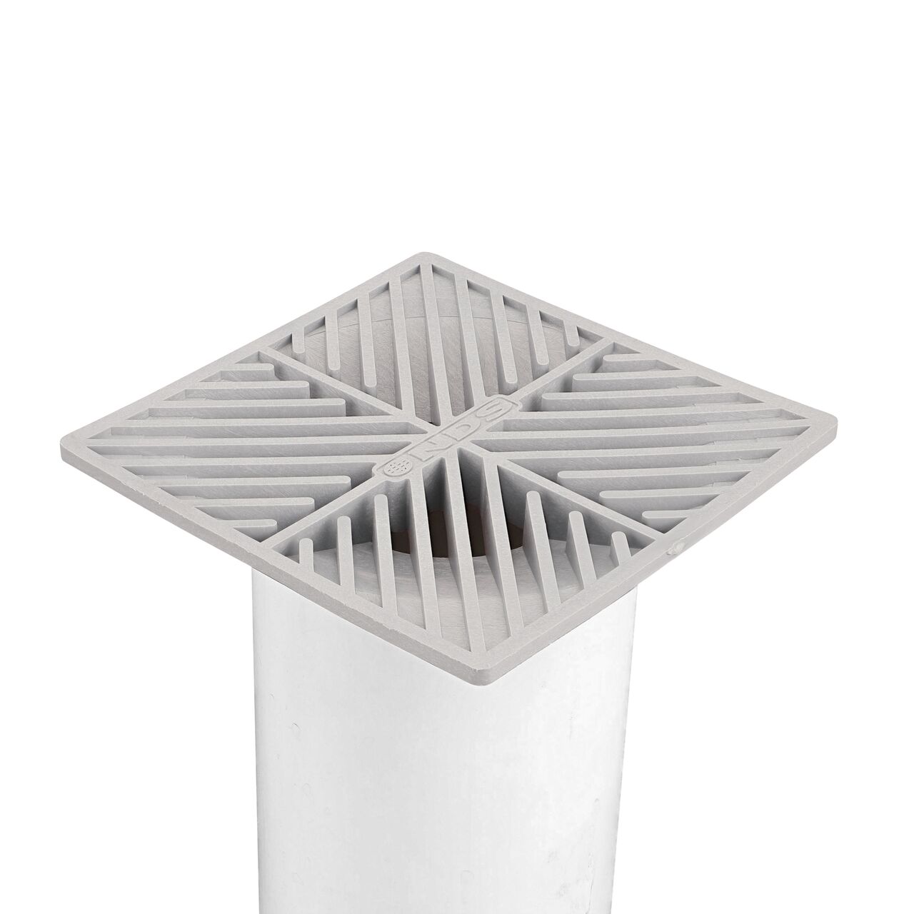 NDS gray plastic 6 in. Square Grate Fits 3 & 4 in. Draing Pipes and Fittings installed on 4 in. S&D Pipe (NDS 6)