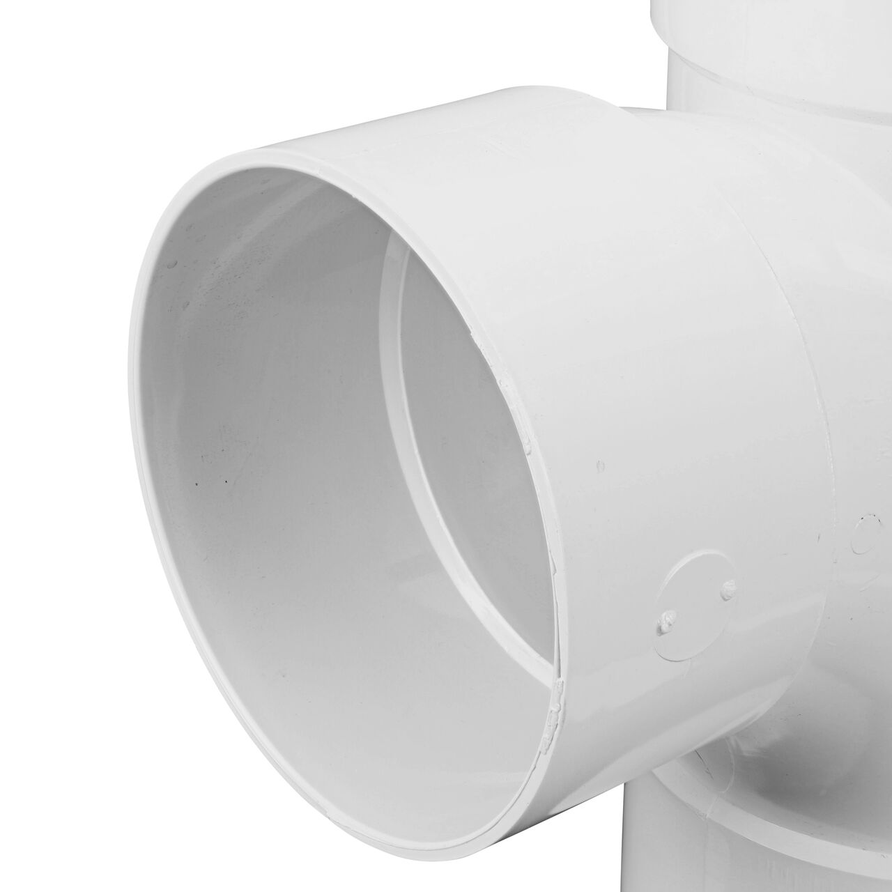 Closeup of inner lip of the PVC sanitary tee for 6 in. Sewer and Drain pipes, Hub X Hub X Hub connection (NDS 6P09)