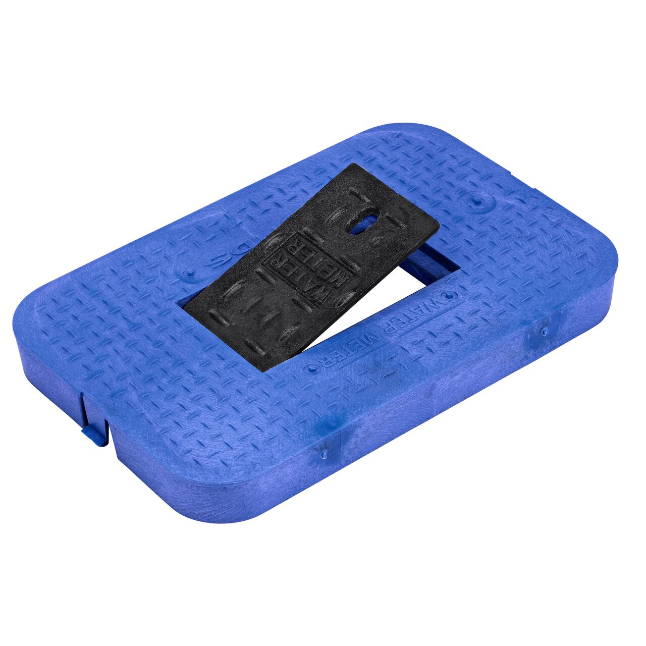 The hinged side of the Cast Iron reader door on the NDS 14 in. X 19 in. Rectangular Standard Series Meter Box & Water Meter Cover (NDS D1200-DICIRBLUL)