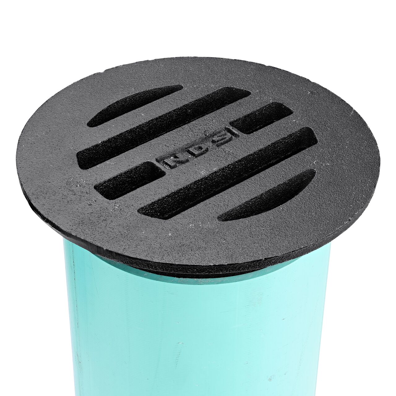 NDS 6 in. Round Duracast™ Ductile Iron Grate (NDS D6) on a 6 in. Sewer and Drain Pipe