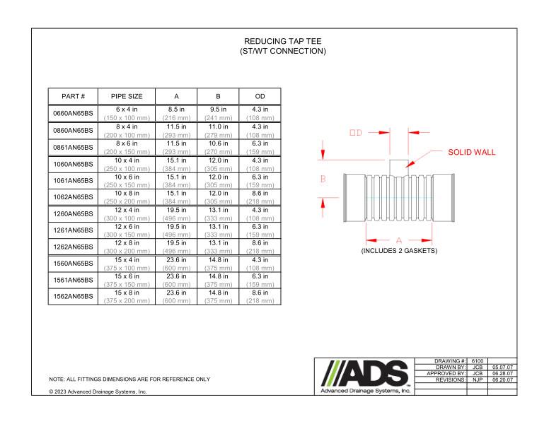 6" x 4" - 15" x 8" Reducing Tap Tee Soil Tight/Water Tight Connection (HDPE Dual Wall Miscellaneous Fittings)