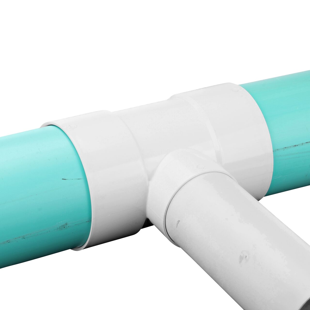 The NDS PVC tee for Sewer and Drain pipes with two 6 in. S&D pipe on the ends and one 4 in. S&D pipe in the middle (NDS 64P01, NDS L64P01)
