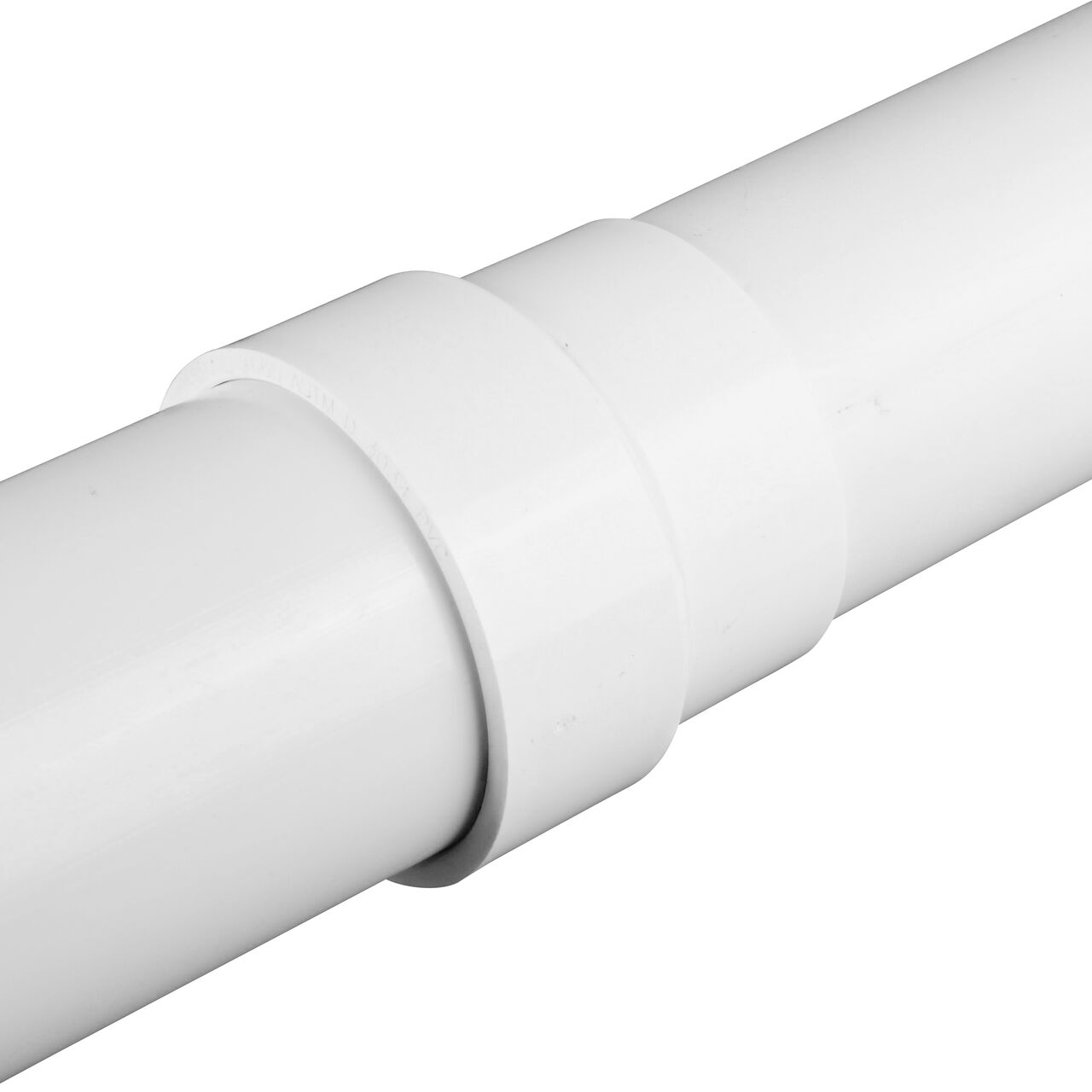 The NDS DWV to S&D increaser/reducer adapter (NDS 3P15*, NDS 3P15, NDS L3P15) with a 3 in. S&D Pipe installed in front and a 3 in. Schedule 40 pipe installed in back