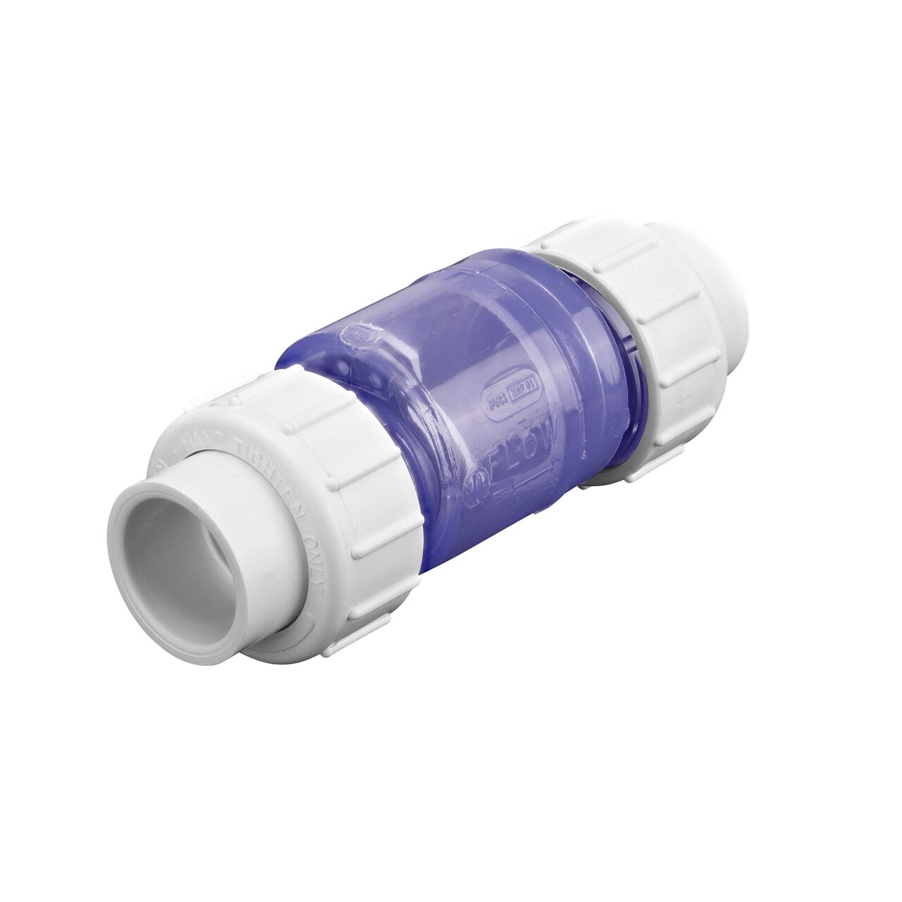 The clear NDS 1 in. PVC True Union Swing Check Valve (NDS 1720C10) directs water flow one-way through pipe