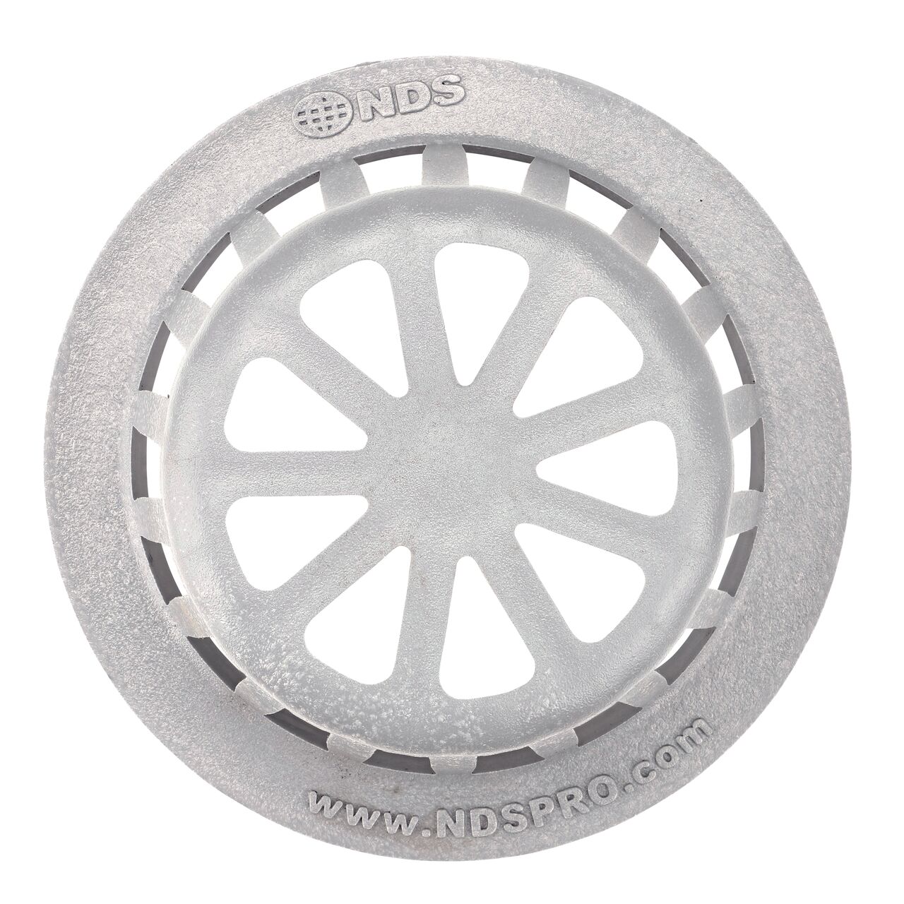Top Down view of the NDS Gray Plastic 4 in. Atrum Grate (NDS 76)