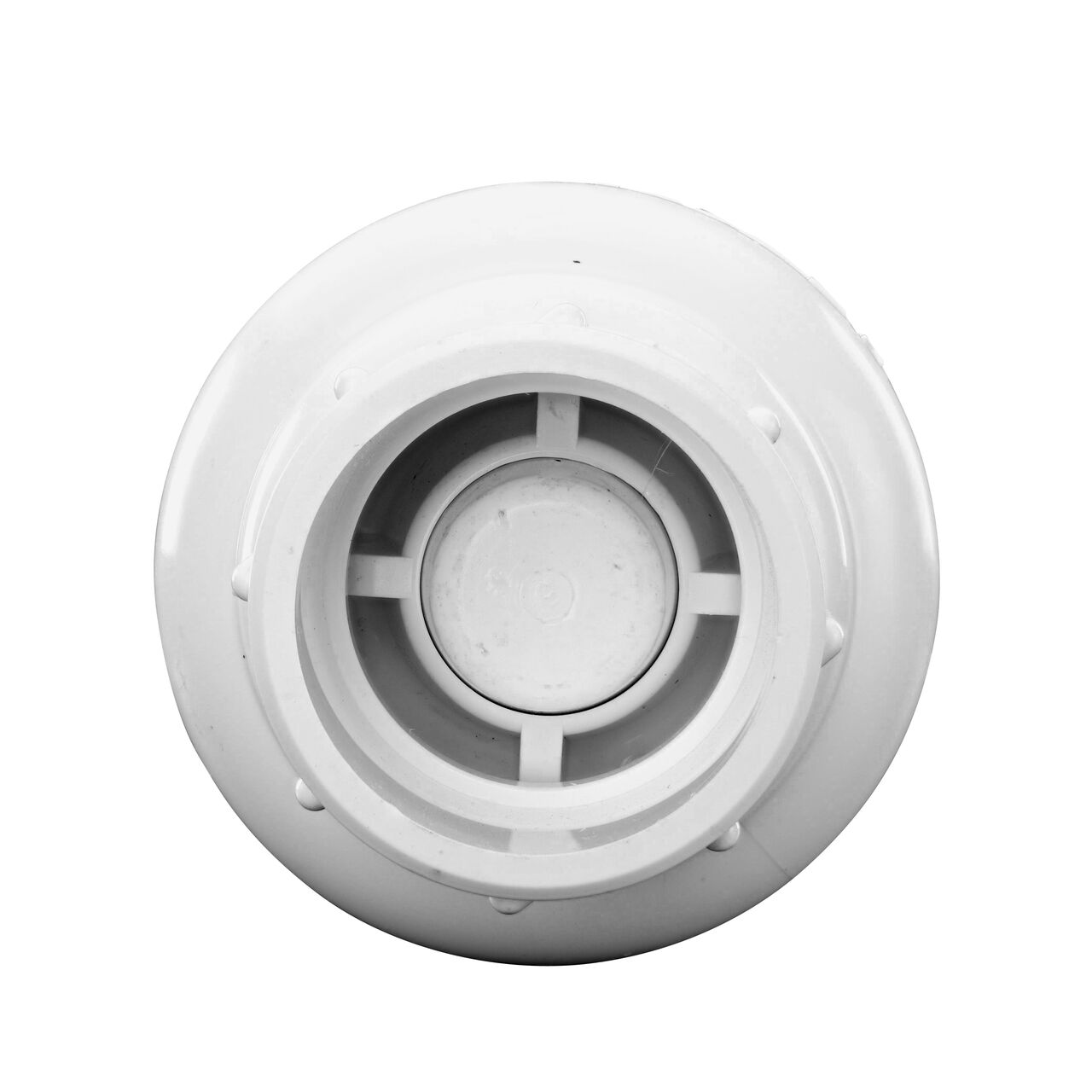 Down the Mouth view of the NDS White 1-1/4 in. slip end by slip end PVC Spring Check Valve (NDS 1011-12, NDS 1012-12) showing the flapper