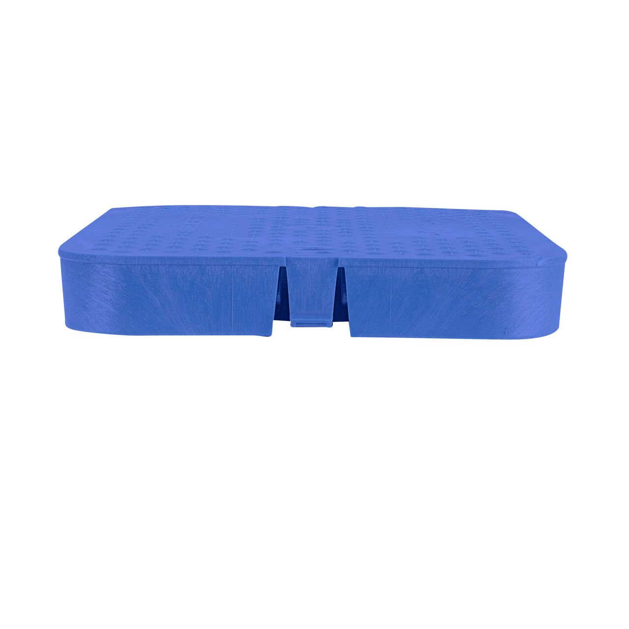 The NDS 14 in. X 19 in. Rectangular Standard Series Blue Water Meter Meter Box Cover (NDS D1200-DISBLUL) is an Drop-in lid shown here from the side, that prevents dirt and debris from entering the meter box