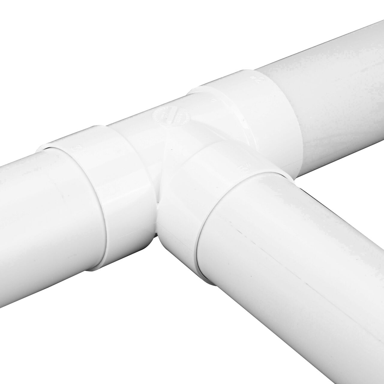 The NDS 3 in. PVC Sewer and Drain Tee (NDS 3P01*, NDS 3P01) with all three ends connected to 3 in. S&D pipe