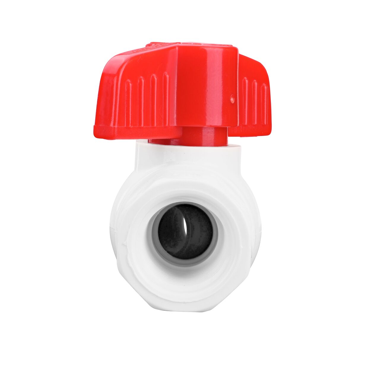 Rotate the handle to easily open or close the valve ball that controls water flow on the NDS 1/2 in. PVC IPS Ball Valve (NDS E1420-05)